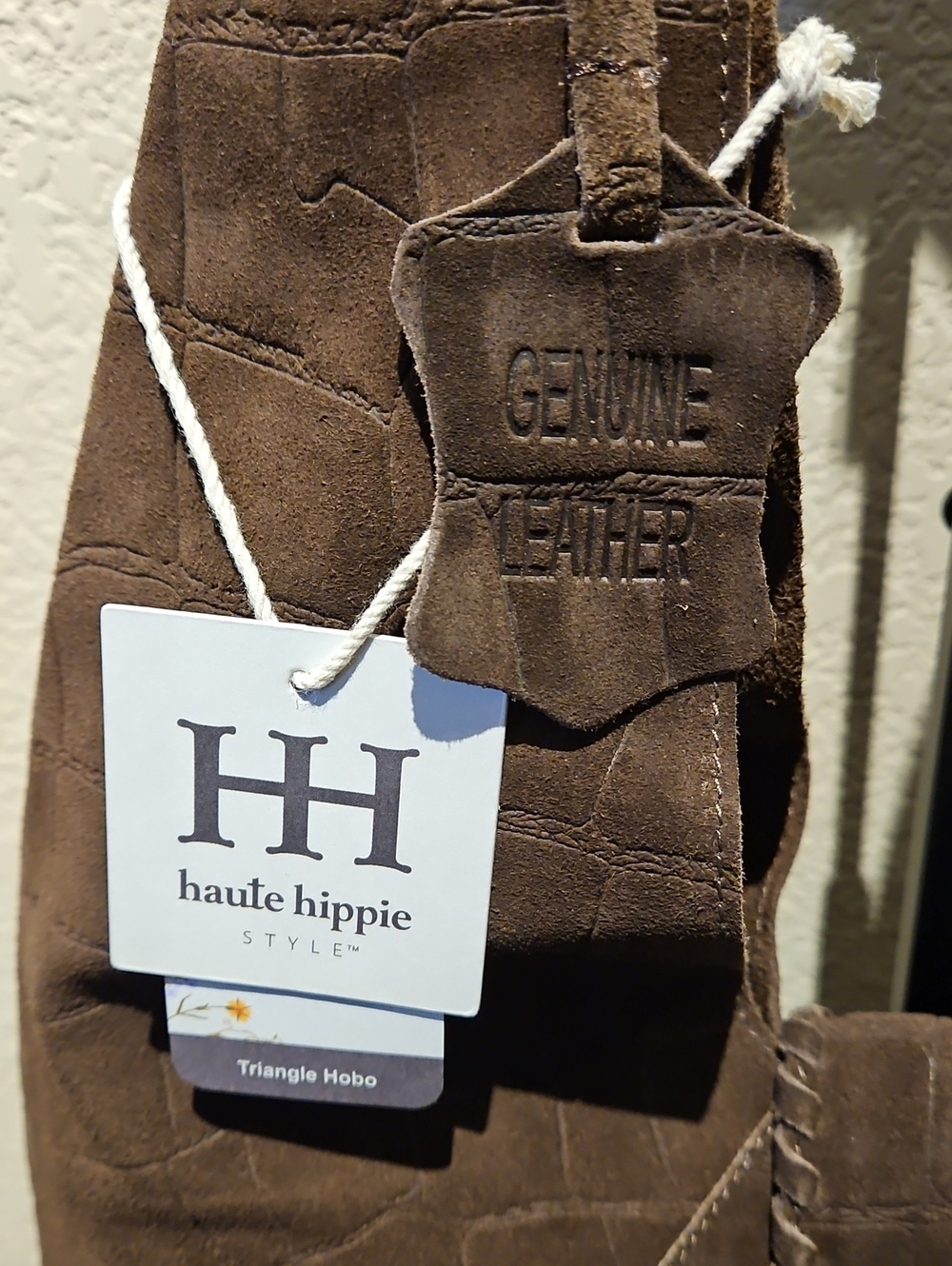 Haute Hippie - Chocolate Brown Croc Genuine Suede Leather Triangle Hobo Bag - Picture 3 of 5